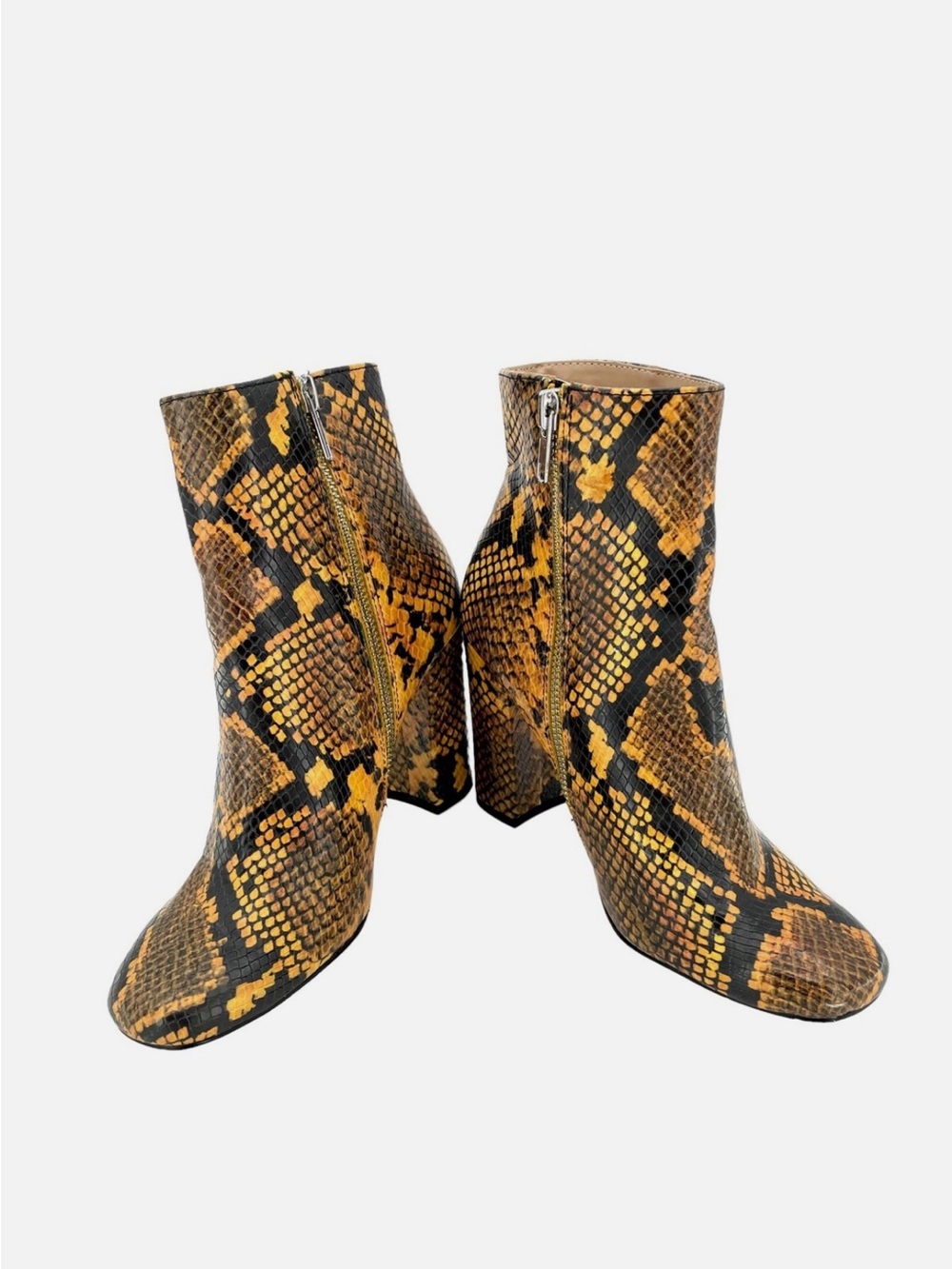 Steve Madden Pixie Ankle Boots Orange Black Snake Print Block Hee - Picture 2 of 4